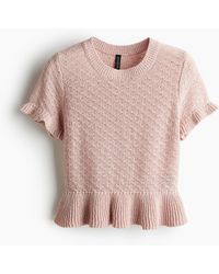H&M - Shirt in Pointellestrick mit Volantbesätzen - Lyst
