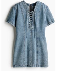 H&M - Denimkleid mit Schnürung - Lyst