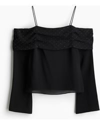 H&M - Schulterfreies Chiffonshirt - Lyst