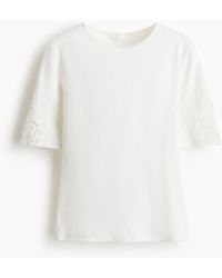 H&M - Geribde Top Met Kant - Lyst