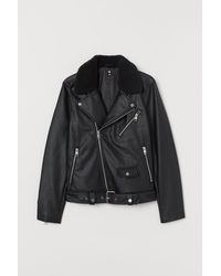 H&M Bikerjacke mit Teddykragen - Schwarz