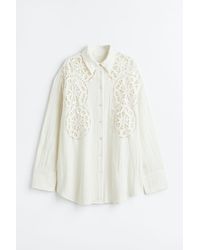 H&M Oversized Bluse mit Stickereien - Weiß