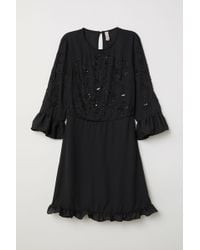 H&M Dress With Beaded Embroidery - Black