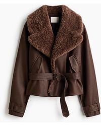 H&M - Veste De Style Motard Avec Col En Tissu Teddy Bear - Lyst
