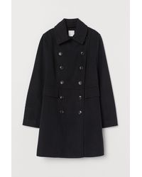 H&M Double-breasted Coat - Black