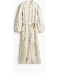 H&M - Kleid aus Leinenmix mit Bindegürtel - Lyst