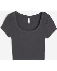 H&M - Kurzes geripptes T-Shirt - Lyst