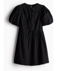 H&M - Kleid mit Puffärmeln und Bindedetail - Lyst