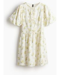 H&M - Kleid aus Leinenmischung mit Puffärmeln - Lyst