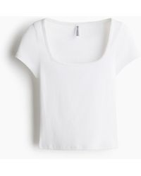 H&M - Geripptes T-Shirt mit Picot-Besatz - Lyst