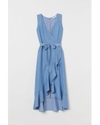 H&M Overslagjurk Van Lyocell - Blauw