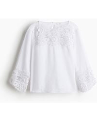 H&M - Bestickte Bluse aus Leinenmix - Lyst