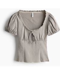 H&M - Bluse mit Puffärmeln und Bindedetail - Lyst