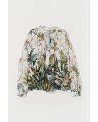 H&M Grandad Collar Viscose Blouse - Green