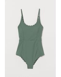H&M Scallop-edged Swimsuit - Green