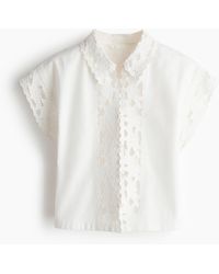 H&M - Overhemdblouse Van Katoenen Twill Met Kant - Lyst