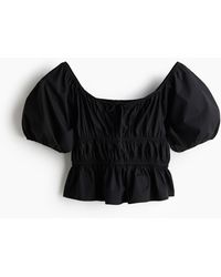 H&M - Popelinebluse mit Puffärmeln - Lyst