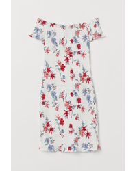 H&M Smocked Off-the-shoulder Dress - White