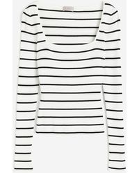 H&M - Geripptes Shirt mit Karree-Ausschnitt - Lyst