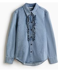 H&M - Denim Overhemdblouse Met Volants - Lyst