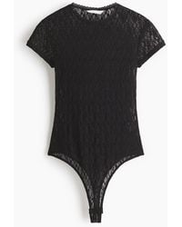 H&M - Stringbody Van Tricot Met Een Kanten Look - Lyst