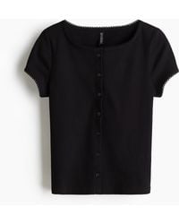 H&M - Geripptes Shirt mit Knopfleiste - Lyst