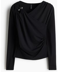 H&M - Jerseyshirt mit Drapierung - Lyst
