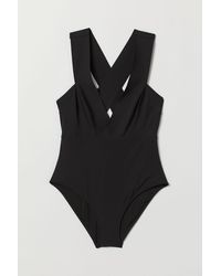 H&M Badeanzug mit V-Ausschnitt - Schwarz