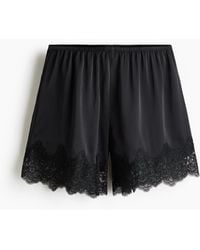 H&M - Satijnen Pyjamashort Met Kanten Biezen - Lyst