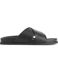 H&M Criss-cross Leather Slide Sandals - Black