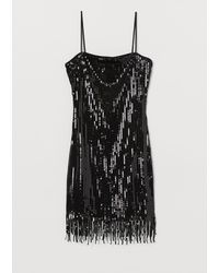 H&M Sequined Dress With Fringe - Black
