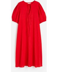 H&M - Kleid aus einer Leinenmischung mit Bindebändern - Lyst