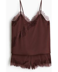 H&M - Satijnen Pyjama Met Kant - Lyst