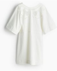 H&M - Kleid aus Leinenmix mit Broderie Anglaise - Lyst