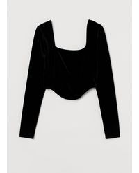 H&M Cropped Long-sleeved Top - Black
