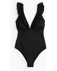 H&M - Badeanzug mit wattierten Cups und Volantbesatz - Lyst
