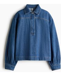 H&M - Denim Popover-blouse - Lyst