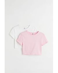 H&M 2er-Pack Cropped T-Shirts - Weiß