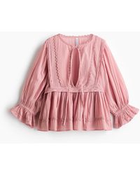 H&M - Baumwollbluse mit Spitzenbesatz - Lyst
