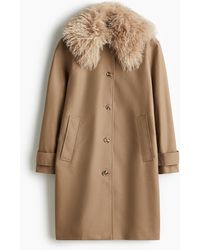 H&M - Twillmantel mit flauschigem Kragen - Lyst