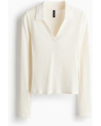 H&M - Geripptes Shirt mit Kragen - Lyst