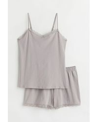 H&M Pyjama Strappy Top And Shorts - Grey