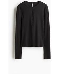 H&M - Top Côtelé Avec Col Tunisien - Lyst