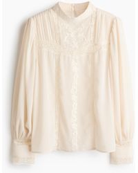 H&M - Spitzenbluse mit Puffärmeln - Lyst