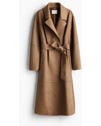 H&M - Mantel aus angerautem Stoff mit Bindegürtel - Lyst