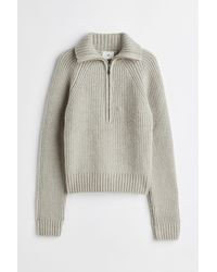 H&M Gerippter Pullover mit Zipper - Weiß