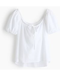 H&M - Bluse aus Leinengemisch mit Puffärmeln - Lyst