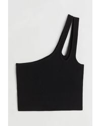 H&M Ribbed One-shoulder Top - Black