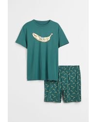H&M Pyjama T-shirt And Shorts - Green