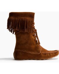 H&M - Bottes frangées en cuir velours - Lyst